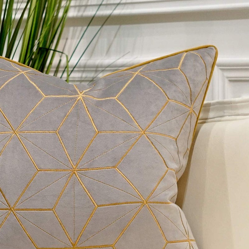 Avigers 20 x 20 Inches Grey Gold Plaid Cushion Case Luxury European Throw Pillow Cover Decorative Pillow for Couch Living Room Bedroom Car - Image 2